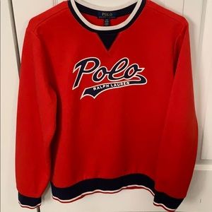 Red and blue polo sweater